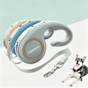 JH-D001 multi color retractable dog leash set with husky dog display, indoor product group shot