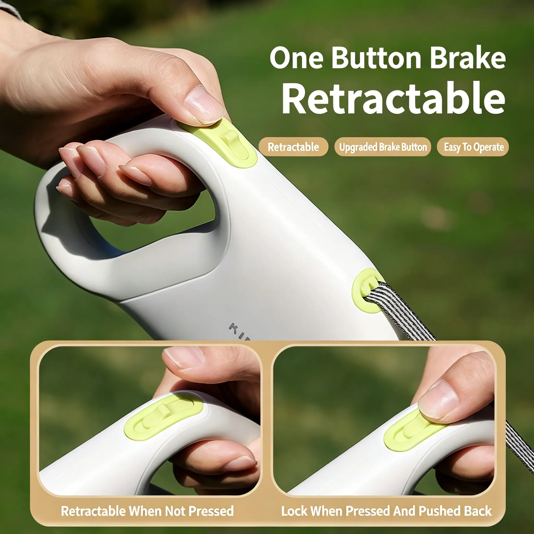 JH-D002 one button brake lock & retract design, operation guide for pet walking traction rope
