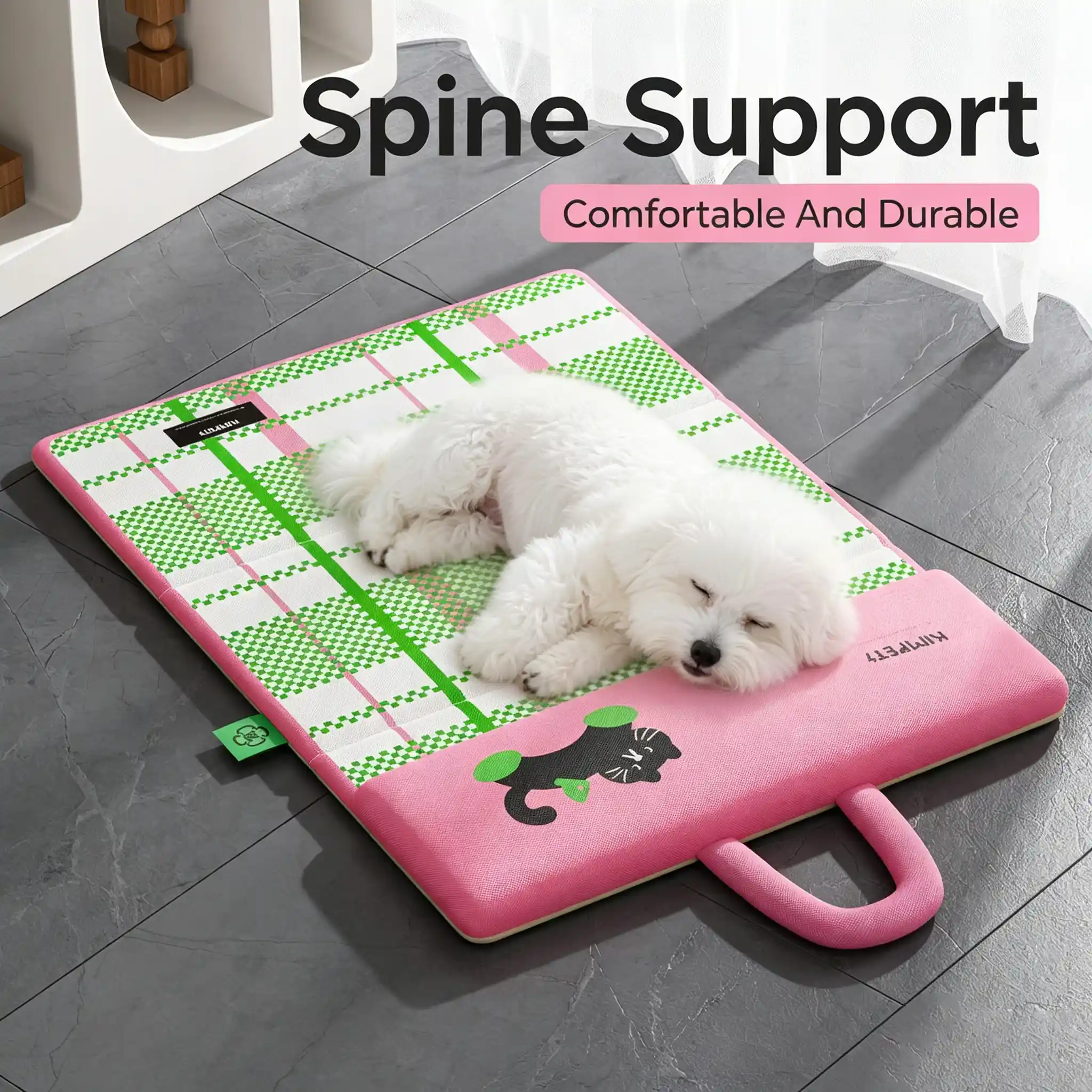 JH-D003 spine supportive thickened pet cooling mat, white dog resting comfortably on summer sleeping pad