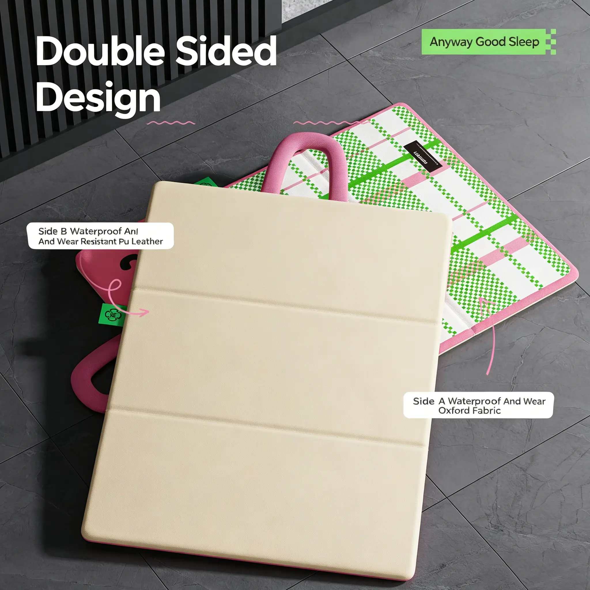 JH-D003 reversible two-sided design pet mat, inner buffer layer and outer cool surface structure introduction