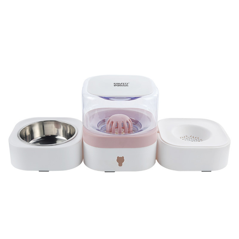 JH-D004 2 in 1 pet food and auto water dispenser bowl, pink filter version white background main product photo