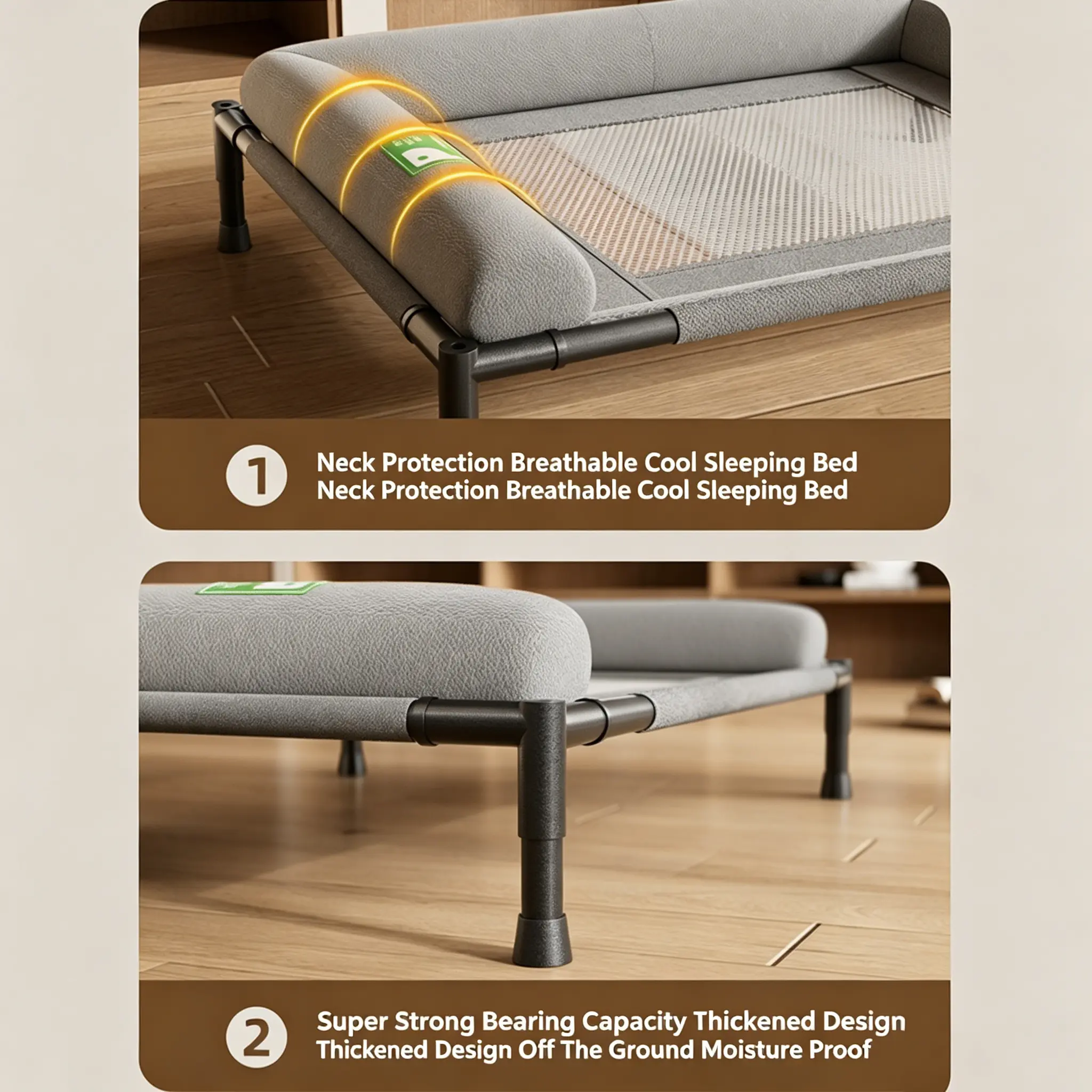 JH-D006 cervical protection bolster edge design, thickened frame strong load bearing elevated dog bed introduction