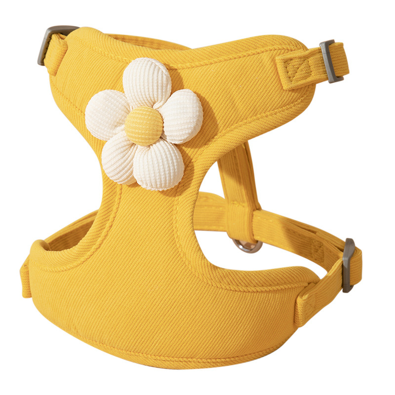 JH-D007 daisy embroidery pet harness vest, yellow flower style white background main product photo
