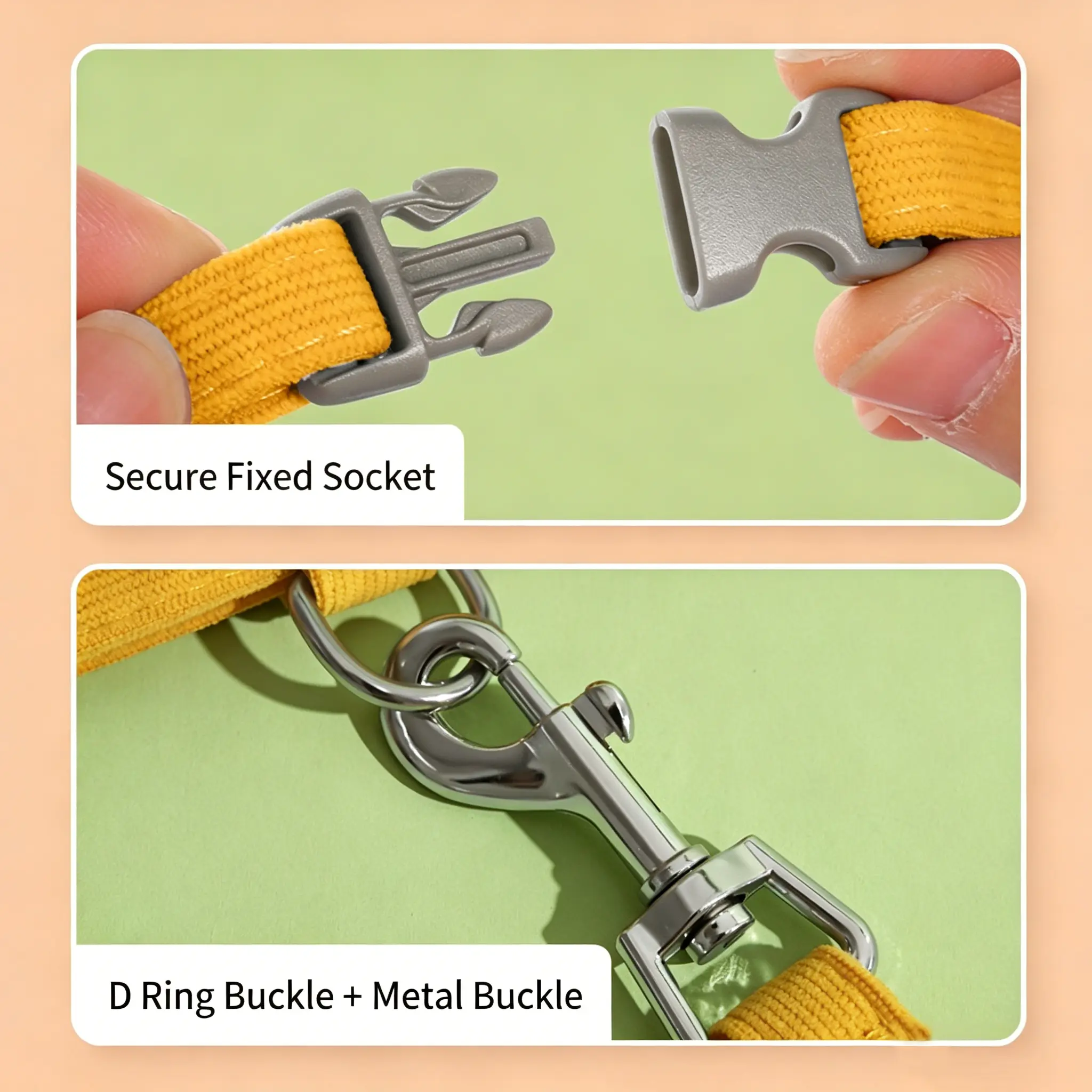 JH-D007 fixed socket buckle and metal D ring hook, sturdy hardware accessory close-up shot