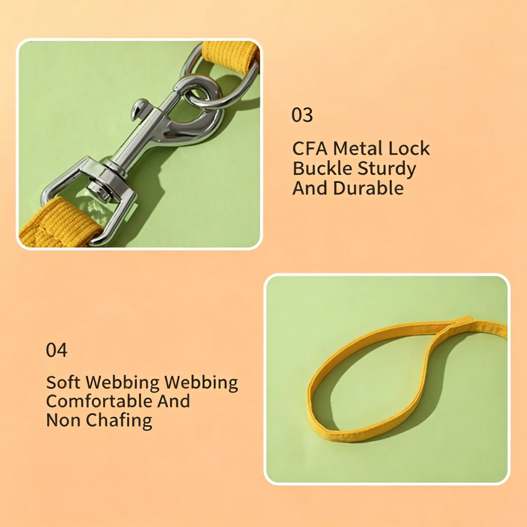 JH-D007 durable metal lock buckle and soft non-chafe webbing leash, traction rope structure display