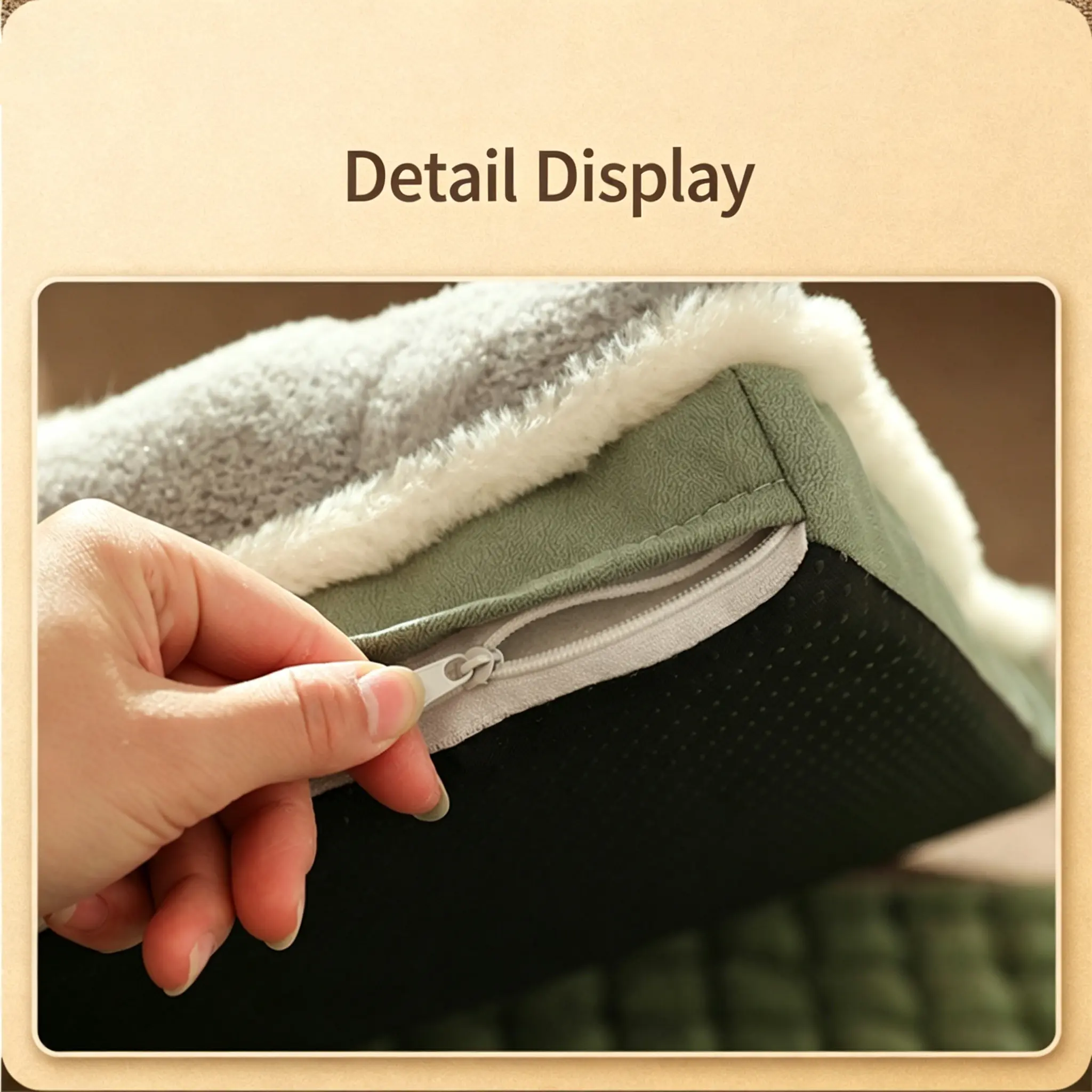 JH-D008 hidden zipper design for easy disassembly and washing, outer cover and inner filler separation close-up