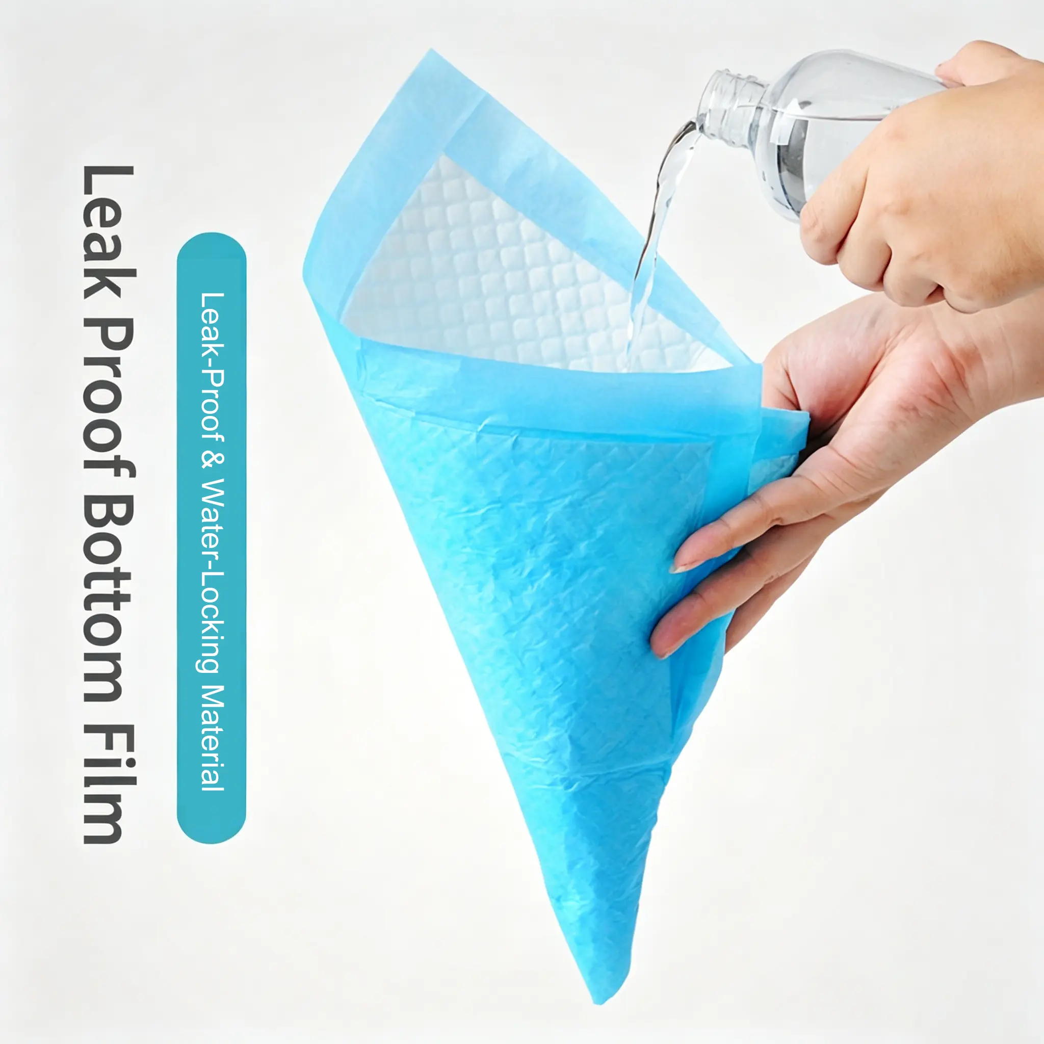JH-S001 leak proof bottom film urine pad, pouring water anti-seepage practical effect demonstration shot