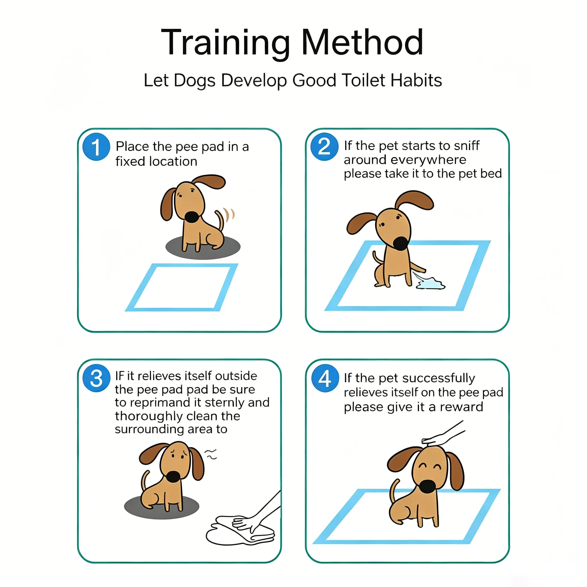 JH-S001 four step dog toilet training method graphic, guide pets to form fixed defecation habits