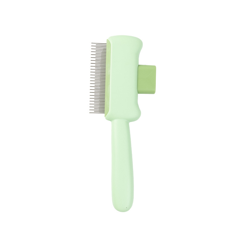 JH-S003 one button self cleaning pet hair comb, mint green version white background main product photo