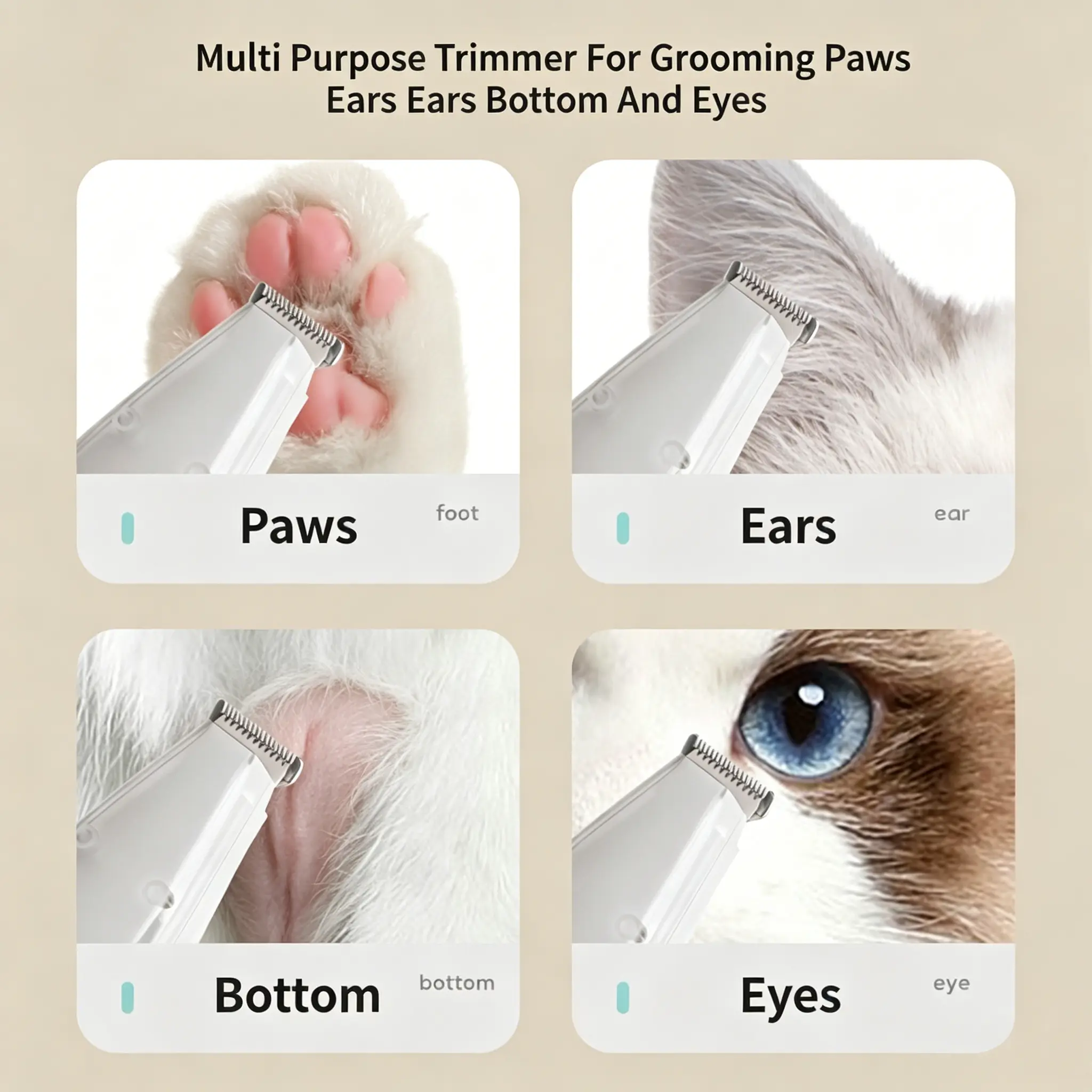 JH-S004 multi-purpose trimmer for pet paws, ears, belly and eye surrounding hair trimming tutorial