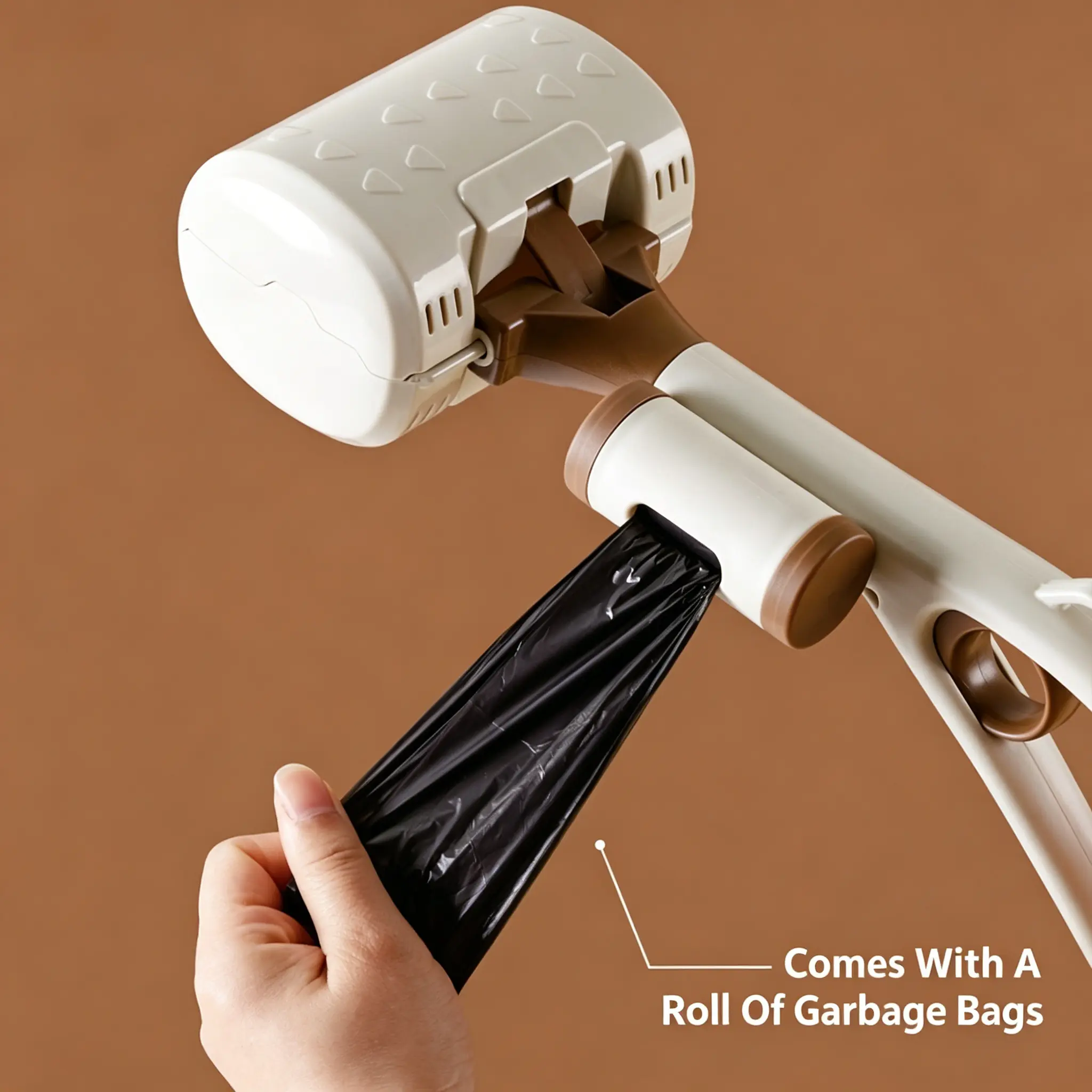 JH-S005 built-in roll garbage bag compartment, pulling out disposable poop bag from handle storage