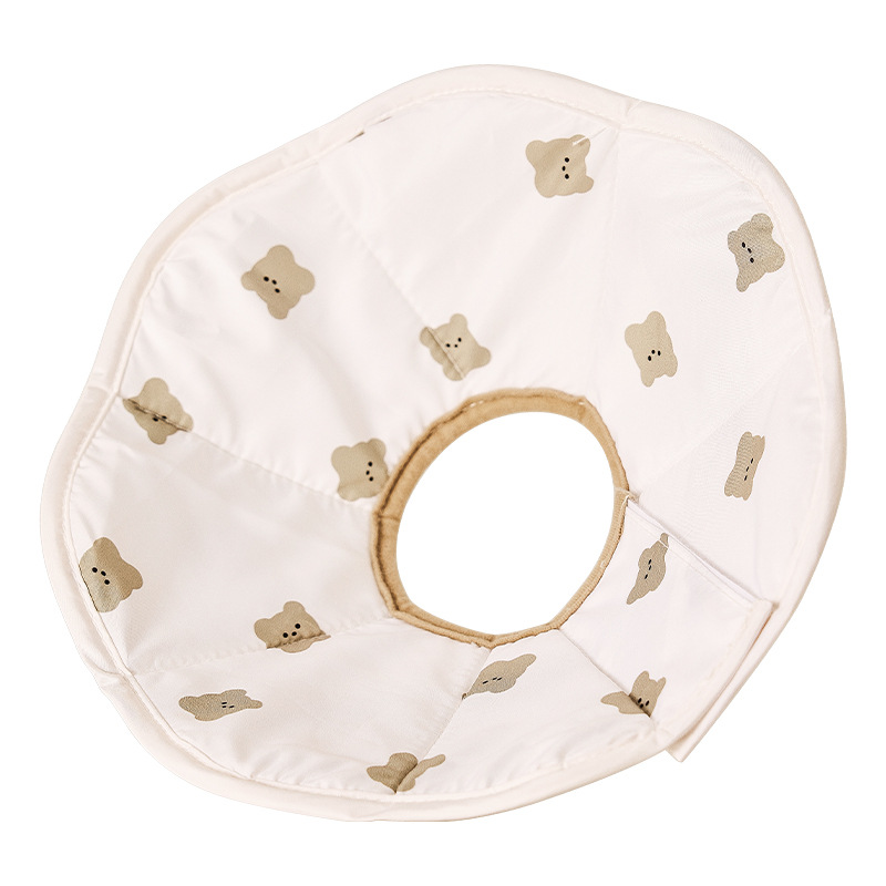 JH-W001 cartoon bear print soft pet recovery cone, white background flat lay main product photo