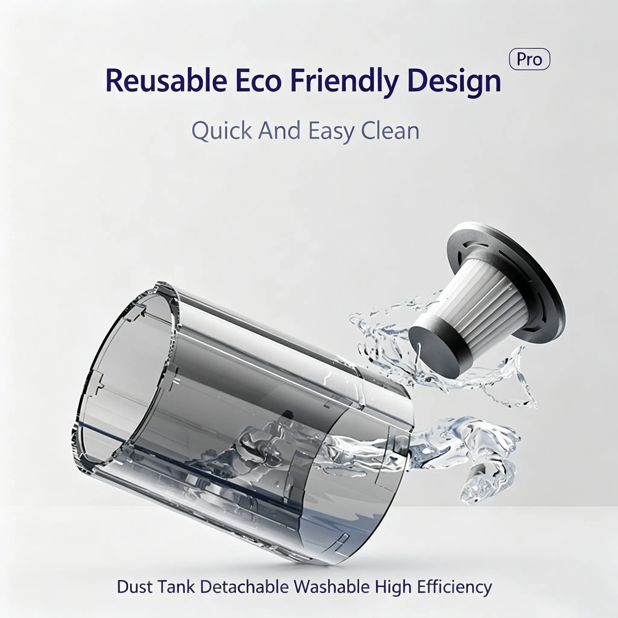 JH-S002 detachable transparent dust tank of handheld pet vacuum, washable eco-friendly reusable design close-up