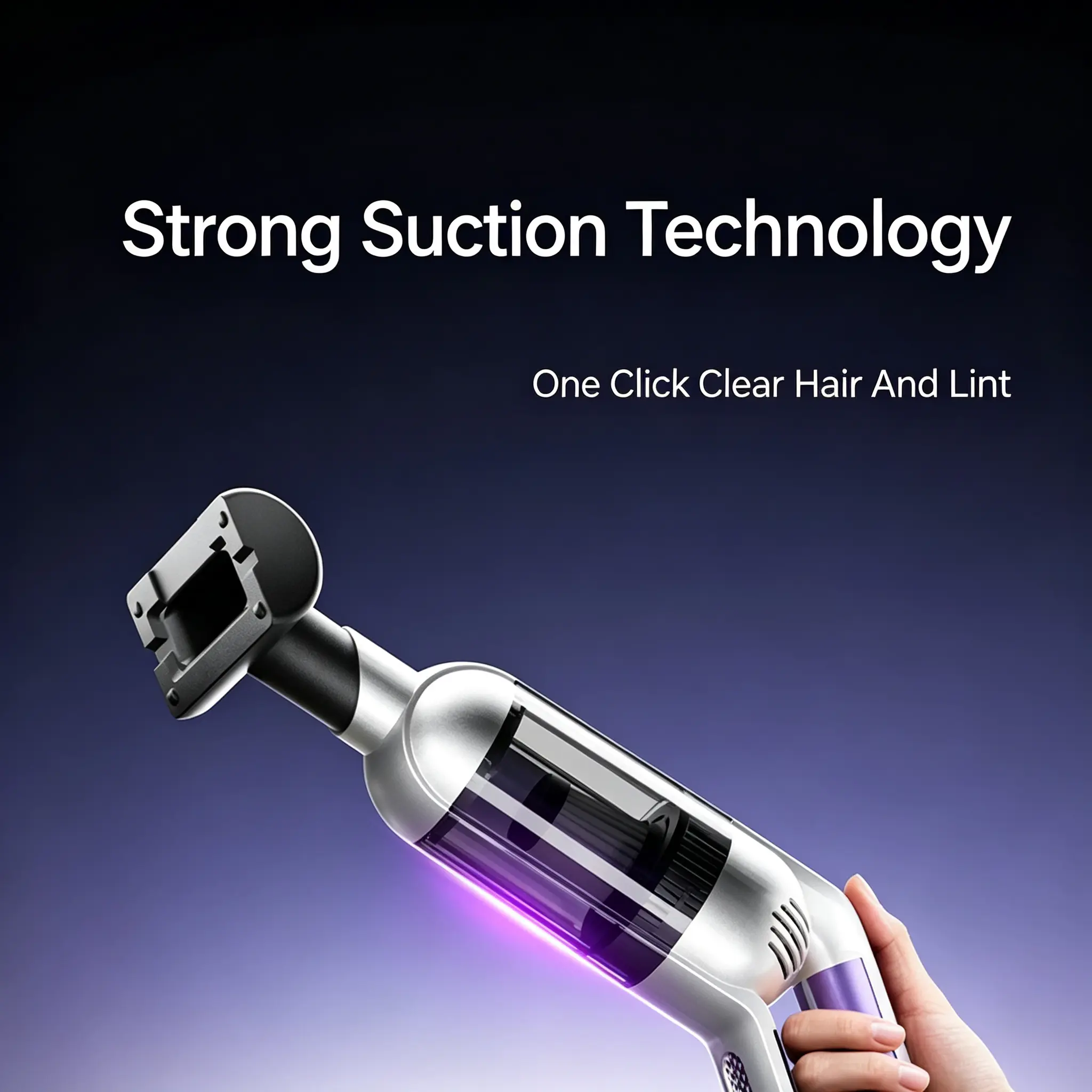 JH-S002 one click hair & lint removal strong suction technology handheld pet vacuum close-up hand holding shot